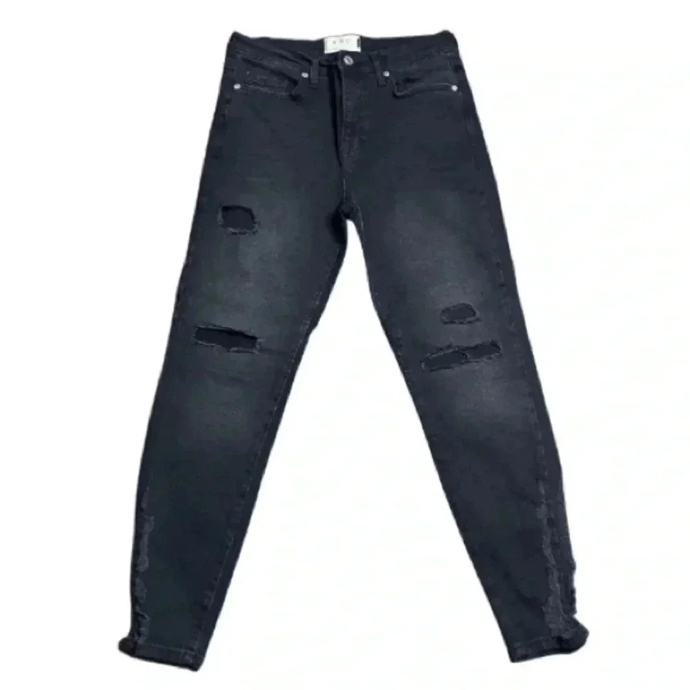 Free People About A Girl Black  Distressed High Rise Skinny Jeans 29 - Picture 2 of 9